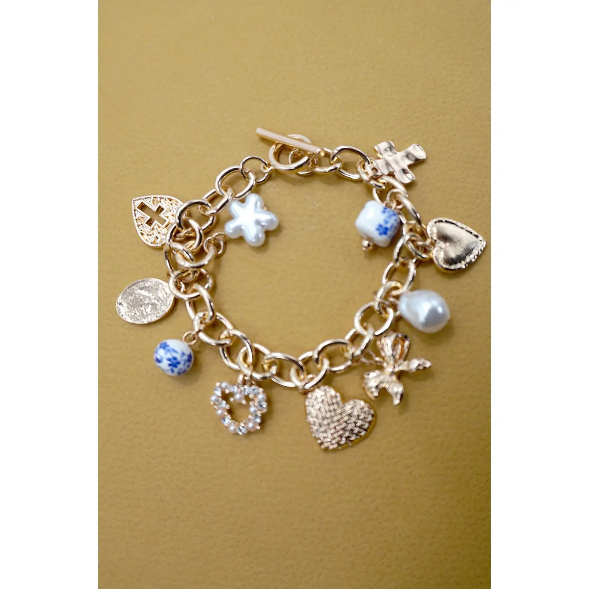 Ceramic Porcelain Heart Bow Charm Bracelet