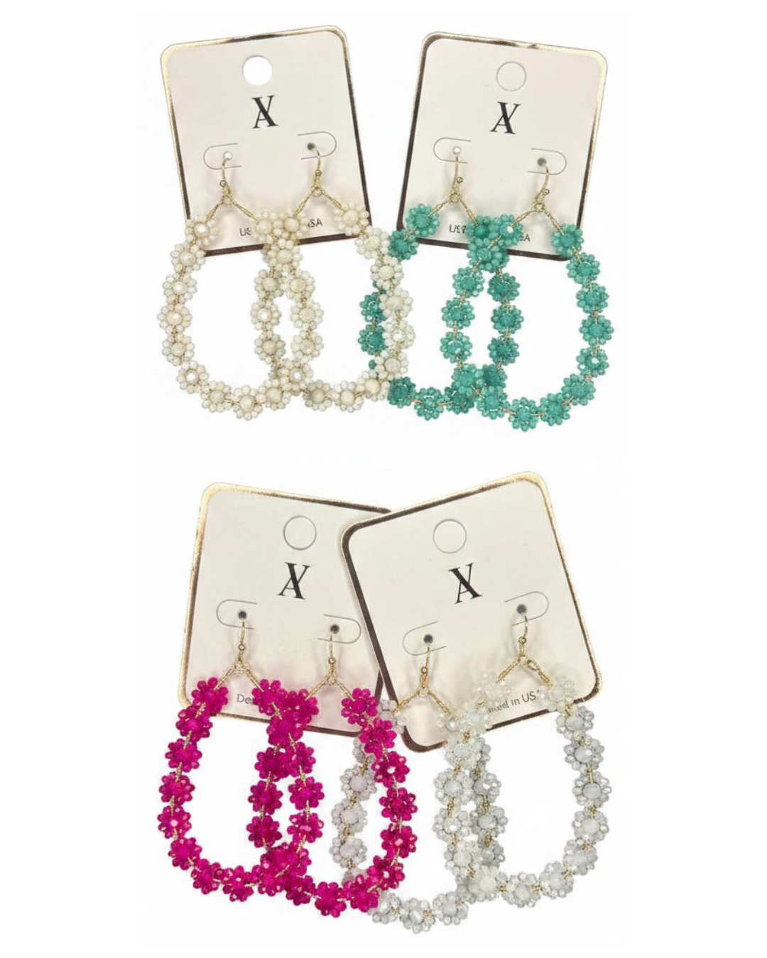 Beaded Flower Tear Drop Earrings