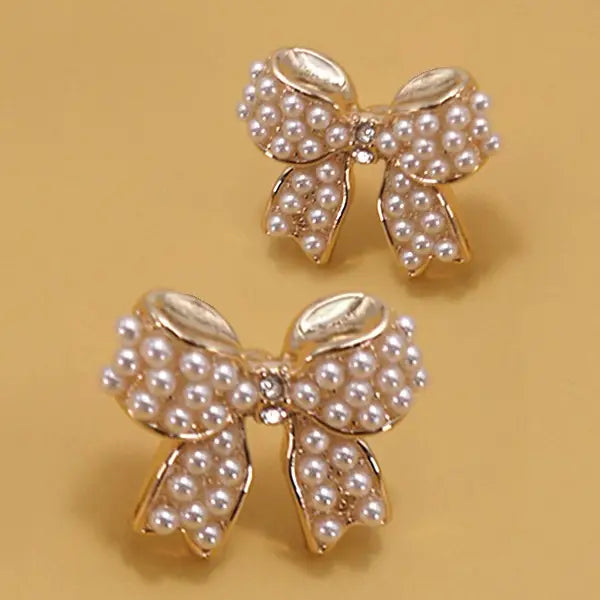 Mini Bow Pearl Earrings