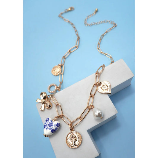 Ceramic Porcelain Bow Charm Necklace