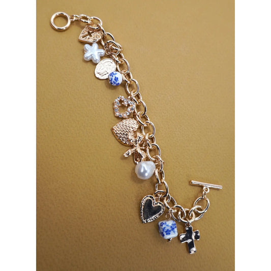 Ceramic Porcelain Heart Bow Charm Bracelet