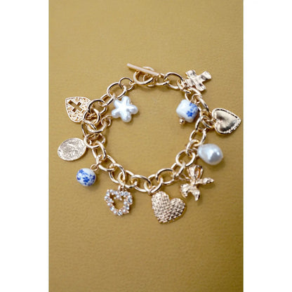 Ceramic Porcelain Heart Bow Charm Bracelet