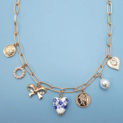 Ceramic Porcelain Bow Charm Necklace