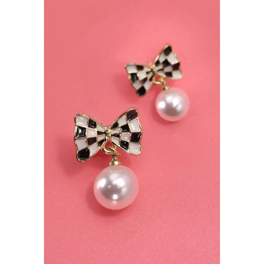 Checkered Bow Earrings